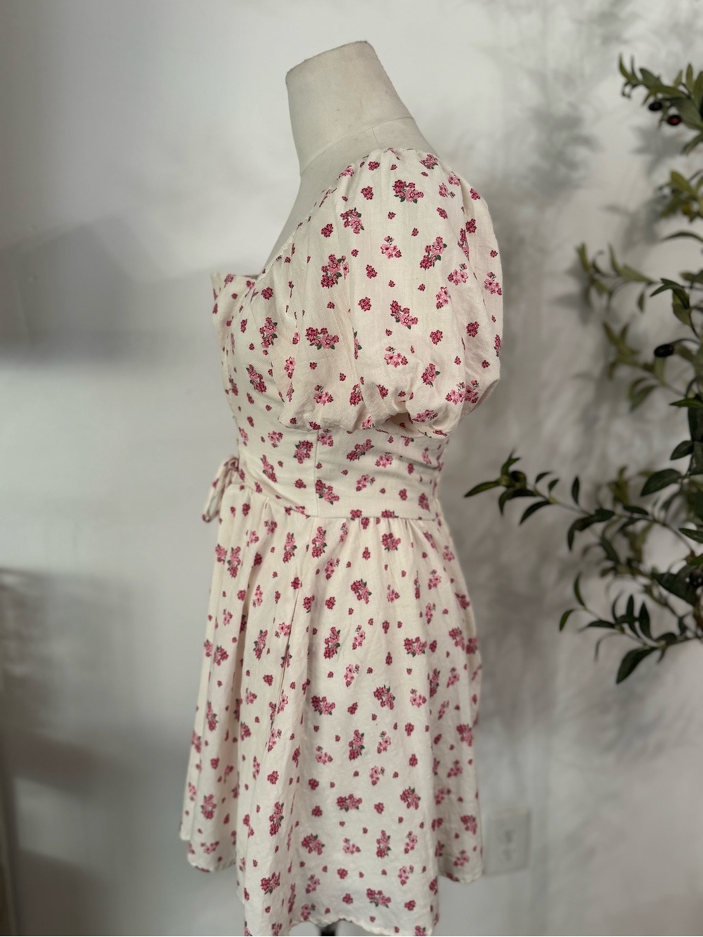 Altar’d State Floral Corset Mini Dress Size Small Cottagecore Puff Sleeve - Picture 3 of 8